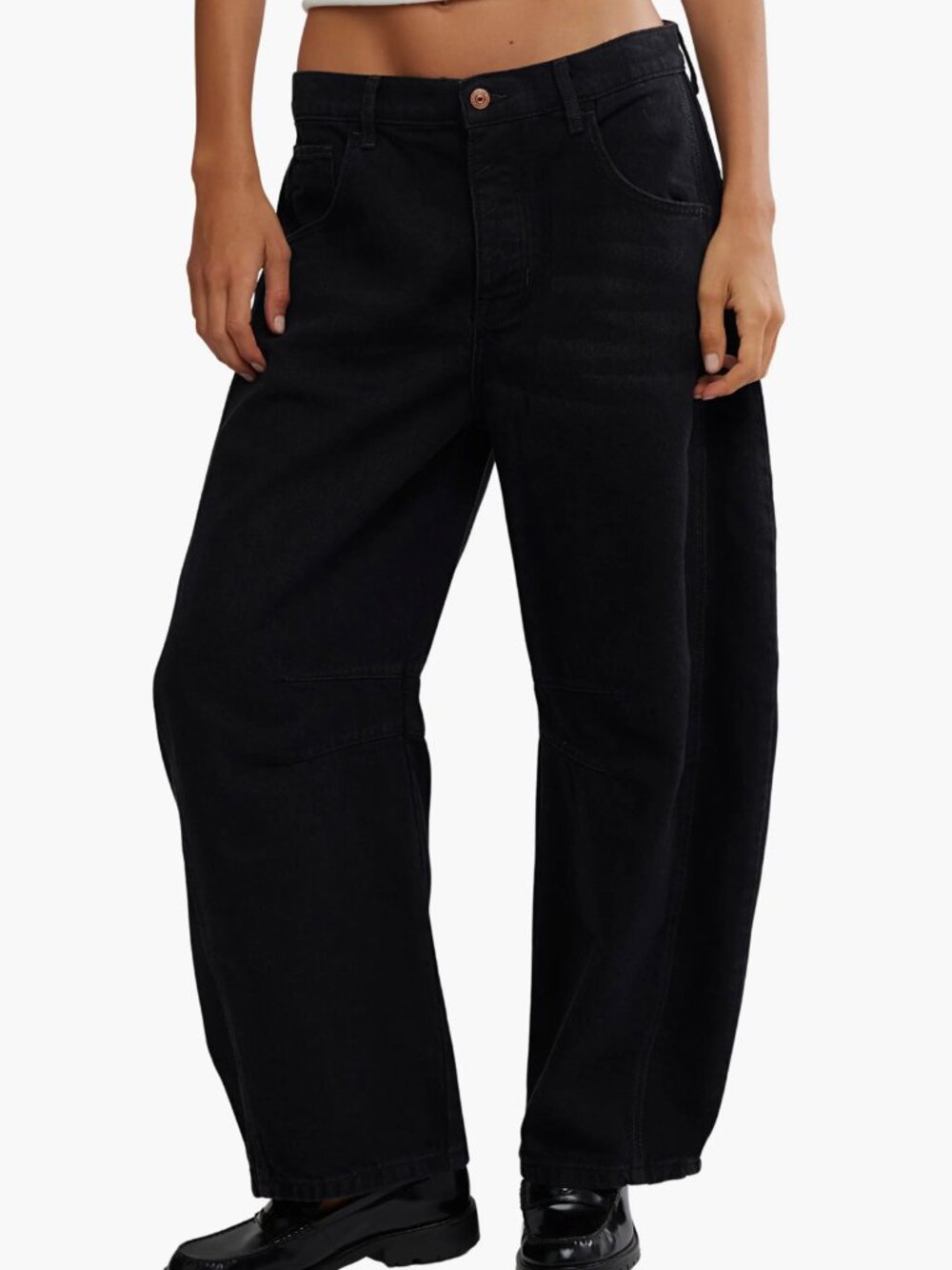 Free People Good Luck Mid Rise Barrel Leg Jeans Black Size 26 - Picture 2 of 10